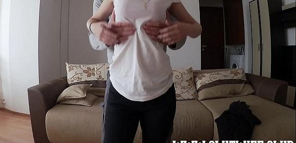  I kept rubbing her teen titties and pussy to trick this petite amateur slut into sucking and fucking with me